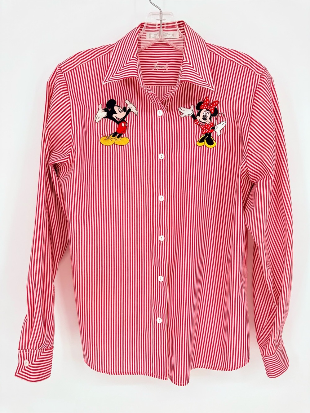 Foxcroft Disney Mickey Minnie Mouse Striped Wrinkle Free Button Up Shirt 6 - Picture 9 of 10